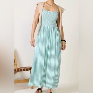 Striped Mint Green Smocked Maxi Dress with Adjustable Straps